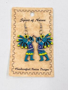 Spirit of Nature Handcrafted Kokopelli Drop Dangle Earrings NWT
